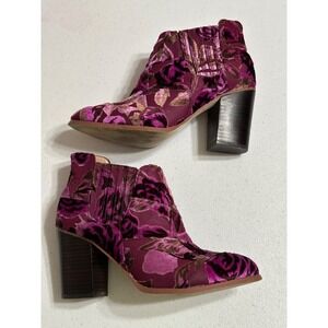 Anthropologie Billy Ella Floral‎ Burnout Velvet Booties Block Heels Purple 6.5